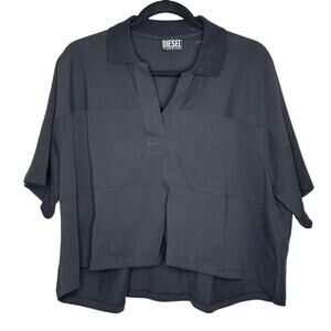 Diesel NWT T-Vaite Black Oversized Cropped Polo Top Streetwear Casual Relaxed L